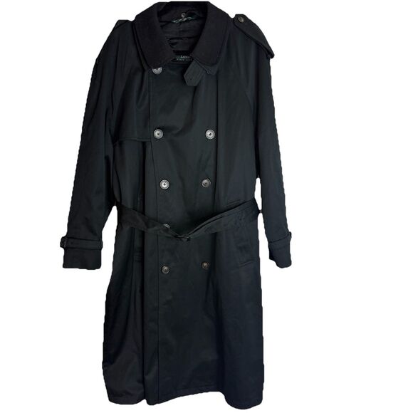 Lauren Ralph Lauren Black Trenchcoat Insulated Cotton Blend Belted Men’s Sz 42S - Picture 1 of 16